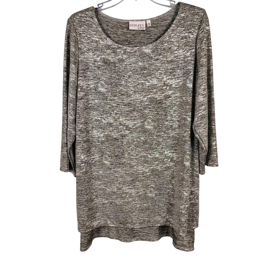 NWT Attitudes by Renee Womens 1X Metallic Tunic Grey Space Dye Gorpcore Y2K